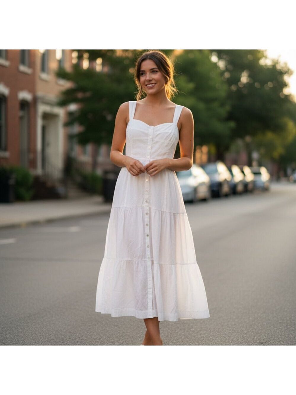 Madewell Tiered White Boho Midi Dress Size 6 - Picture 12 of 12
